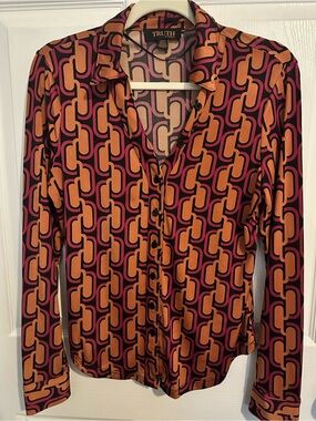 Truth Women's Retro Geometric Chain Print Button-Front Blouse